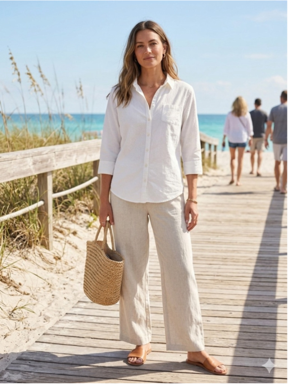 Bay Studio White Cotton Stretch Button Down Shirt Large 3/4 Sleeve Minimalist